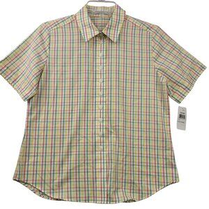 Foxcroft Vintage Deadstock 90s Womens Short Sleeve Tattersall Plaid Shirt 4 NWT